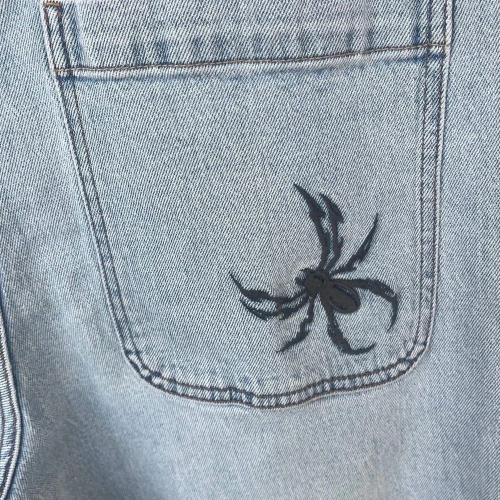 Hollister Baggy Jeans Mens 31x32 Light Wash Spider Embroidered Relaxed Fit Denim